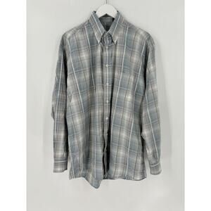 Burberry Vintage Button Down Mens Large Blue White Tartan Plaid Long Sleeves